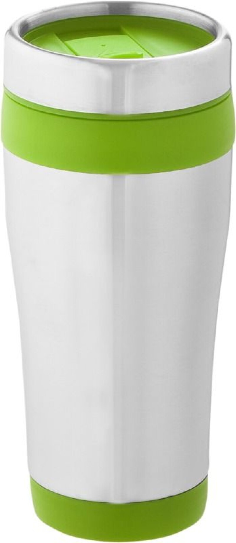Nerezový termohrnek s plastovým vnitřkem, objem 470 ml, stříbrná/středně zelená