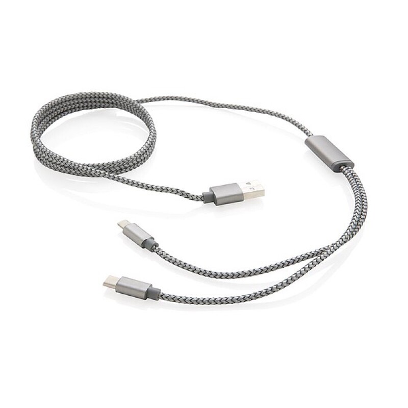 Opletený kabel 3 v 1, šedá