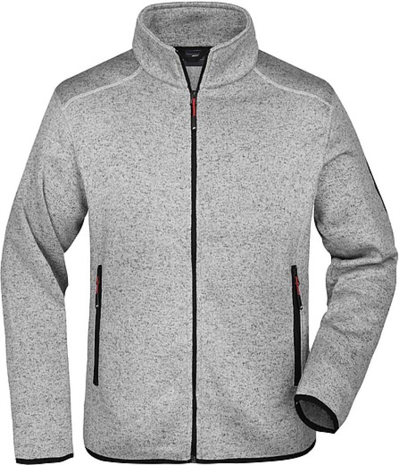 Pánská fleecová bunda James Nicholson knit fleece jacket men, šedá/červená, vel. M