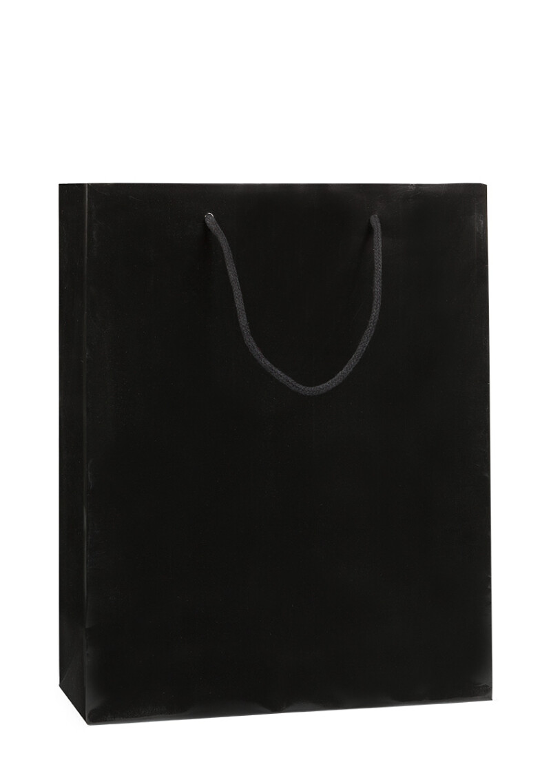 Papírová taška, černá, lesklé lamino, rozměr: 32x13x40 mm