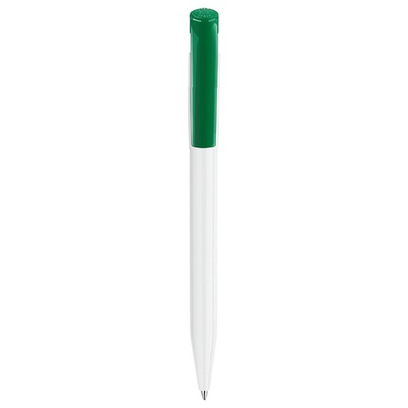 DELIONO Plastová propiska STILOLINEA s modrou náplní, bílé tělo a středně zelený klip