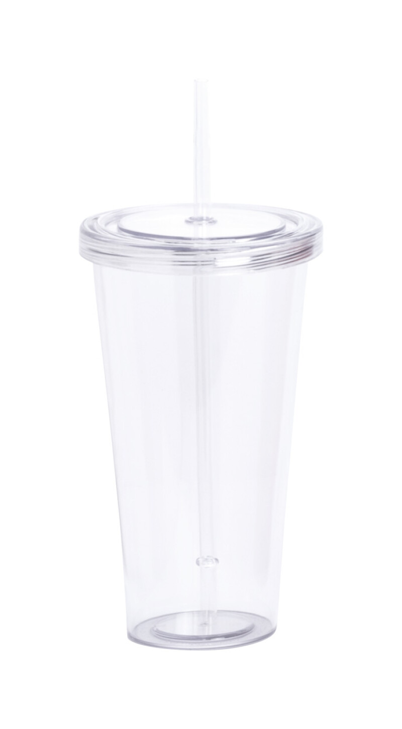 Plastový kelímek na pití s víčkem a brčkem, 750ml, transparentní