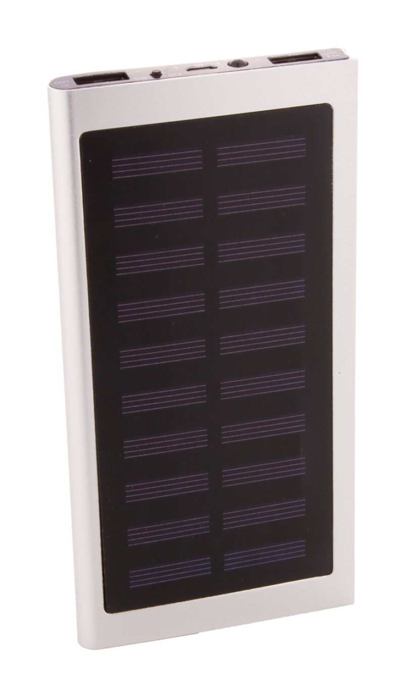 Powerbanka 4000mAh se solárním dobíjením, tělo z recyklovaného hliníku, stříbrná