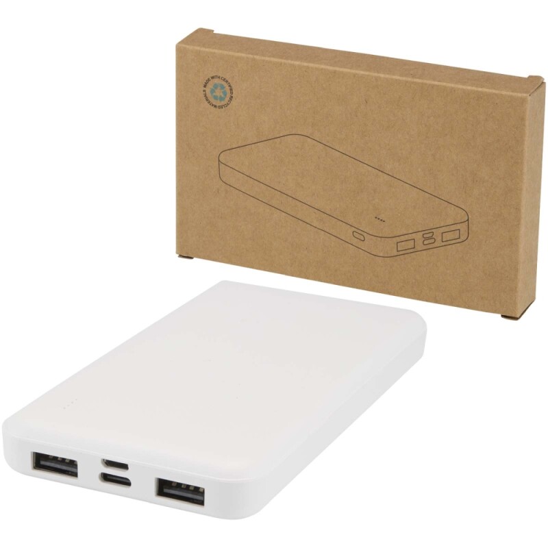 Powerbanka z recyklovaného plastu s kapacitou 10 000 mAh a výkonem 10 W, bílá
