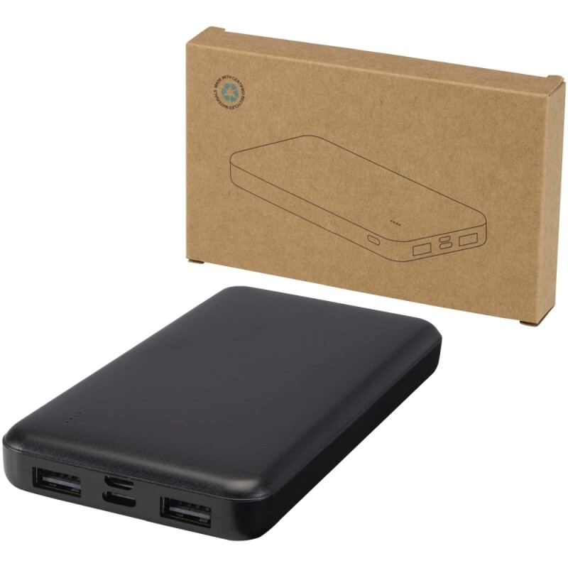 Powerbanka z recyklovaného plastu s kapacitou 10 000 mAh a výkonem 10 W, černá