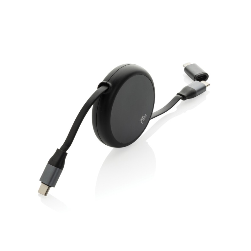 Recyklovaný hliníkový zatahovací 2v1 kabel 240W, černá