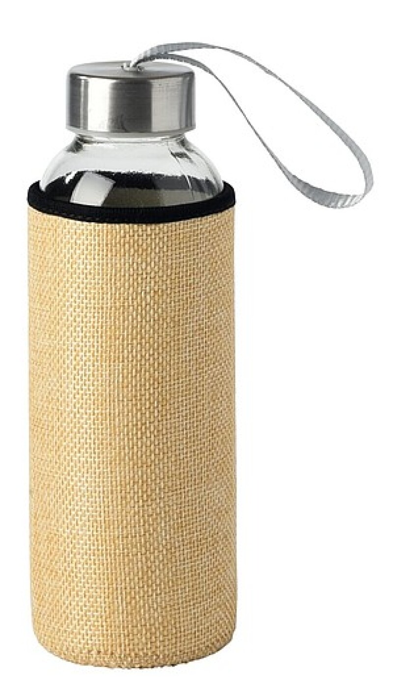 Skleněná láhev na pití, 450ml, s jutovým obalem