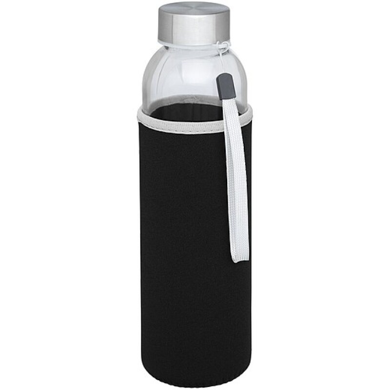 Skleněná láhev na pití, 500ml, s neoprenovým obalem, černá