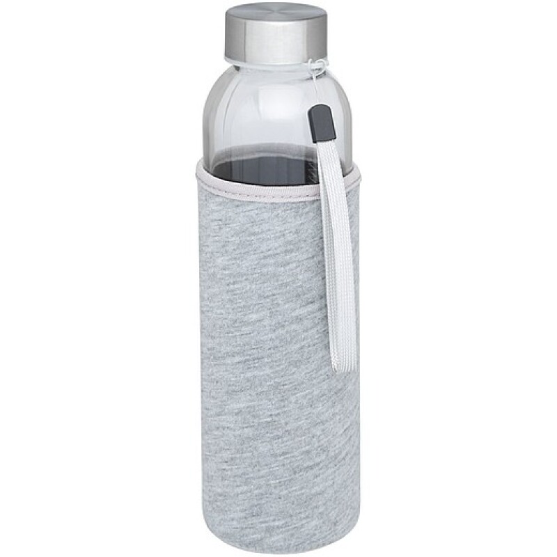 Skleněná láhev na pití, 500ml, s neoprenovým obalem, šedá