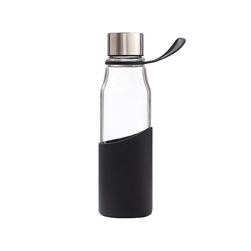 Skleněná láhev na pití 550ml s rukávem, černá