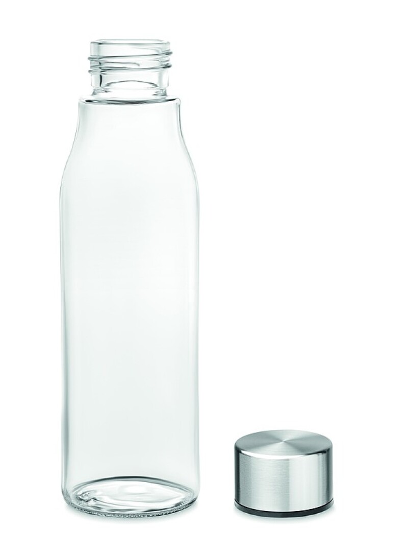 Skleněná láhev na pití s hliníkovým víčkem, 500ml, transparentní