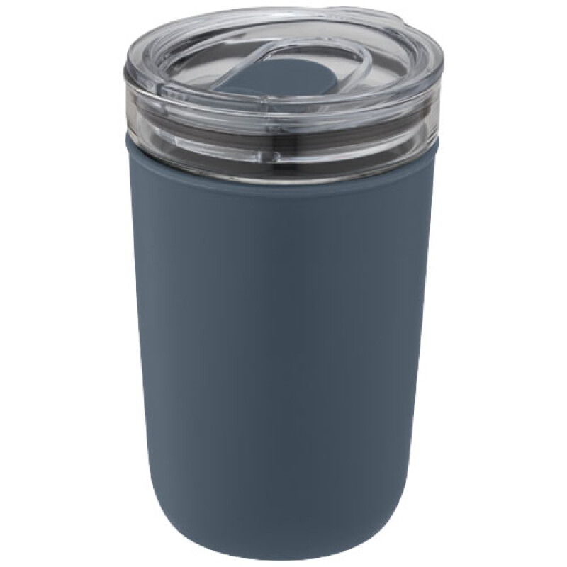 Skleněný hrnek, 420ml, s plastovou vnější stěnou a víčkem, modrý