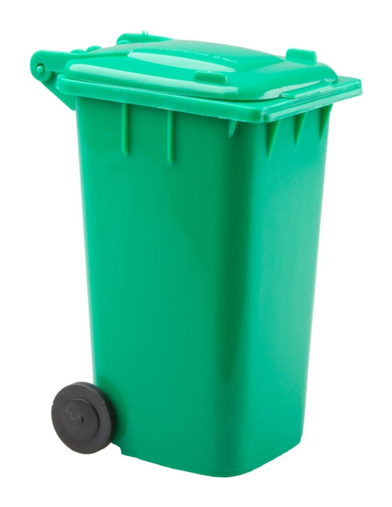 Stojánek na psací potřeby, ve tvaru popelnice, zelená