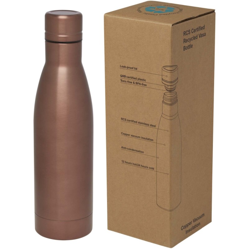 Termo láhev na pití, 500ml, z recyklované nerezové oceli, hnědá