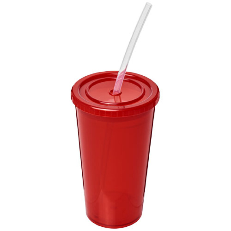 Transparentní dvouvrstvý kelímek, 350ml, červený