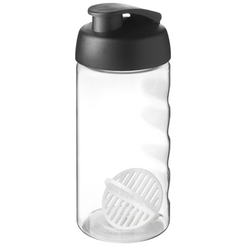 Transparentní láhev na pití 500ml s šejkrovou kuličkou a černým víčkem