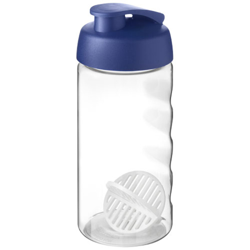Transparentní láhev na pití 500ml s šejkrovou kuličkou a modrým víčkem