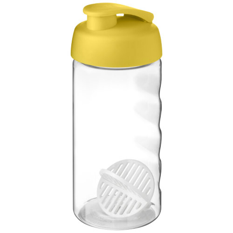 Transparentní láhev na pití 500ml s šejkrovou kuličkou a žlutým víčkem