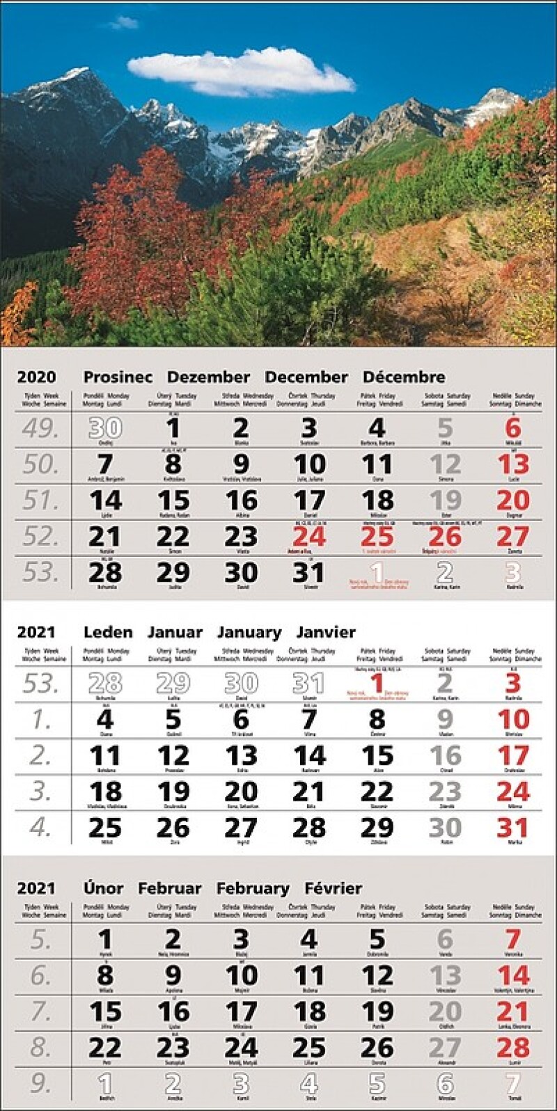 TŘÍMĚSÍČNÍ NÁSTĚNNÝ KALENDÁŘ šedý 2027