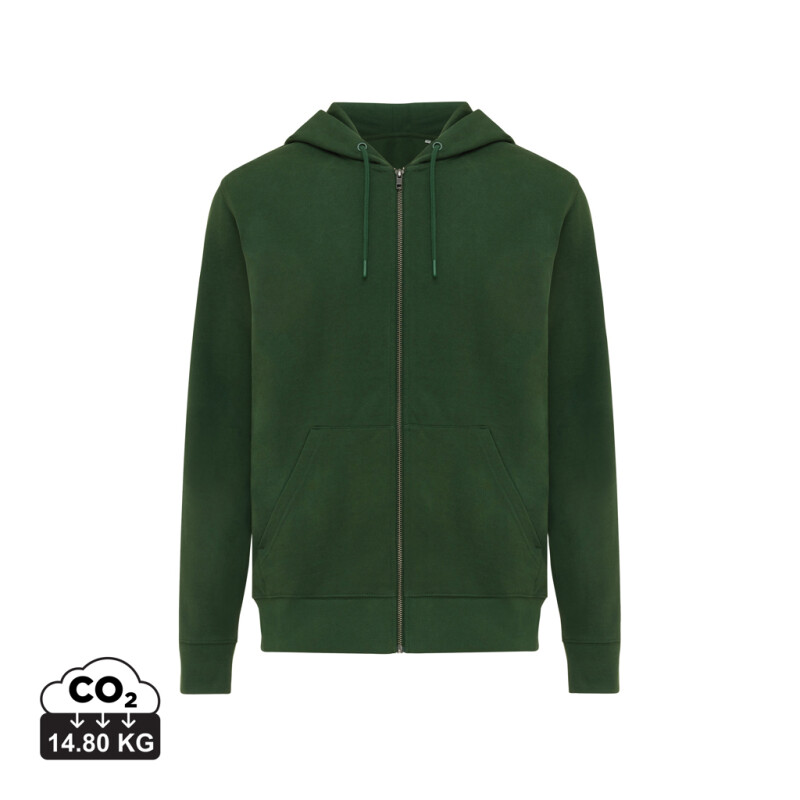 Unisex mikina na zip s kapucí Iqoniq Abisko, tmavě zelená, velikost XS