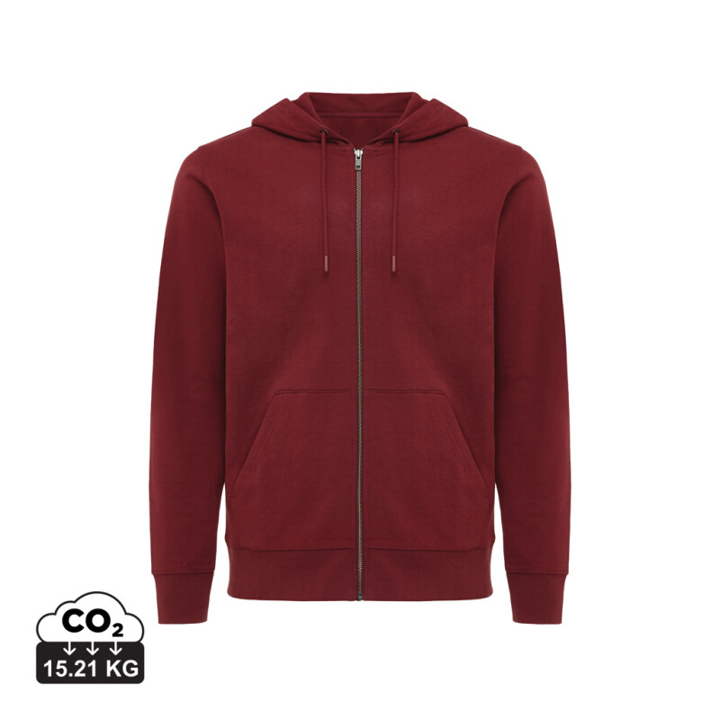 Unisex mikina na zip s kapucí Iqoniq Abisko, vínově červená, velikost M