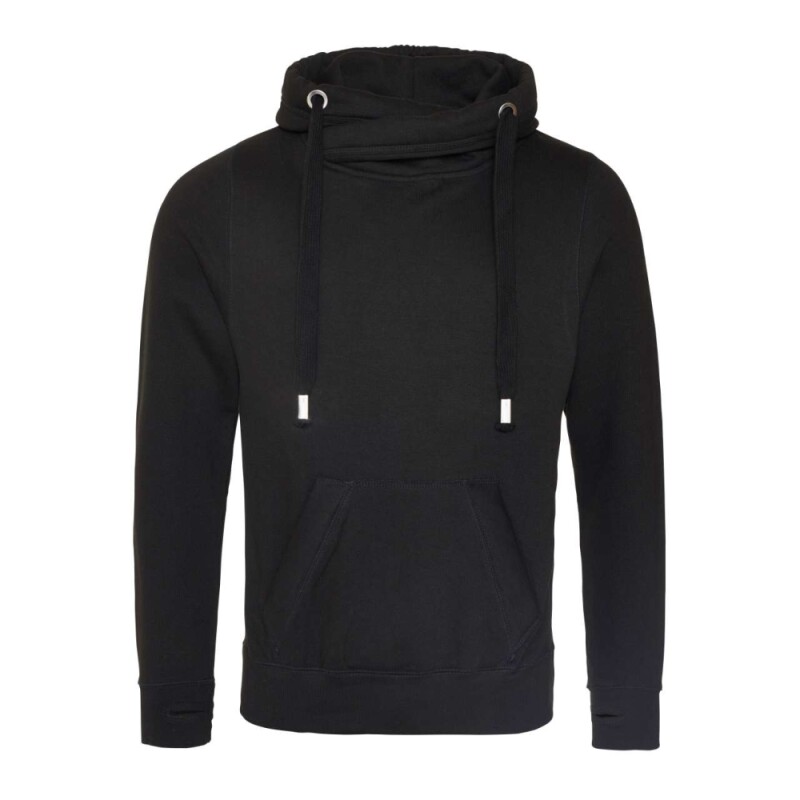 Unisex mikina s kapucí AWDIS CROSS NECK HOODIE, černá, velikost S