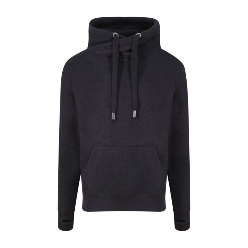 Unisex mikina s kapucí AWDIS CROSS NECK HOODIE, černošedá, velikost M