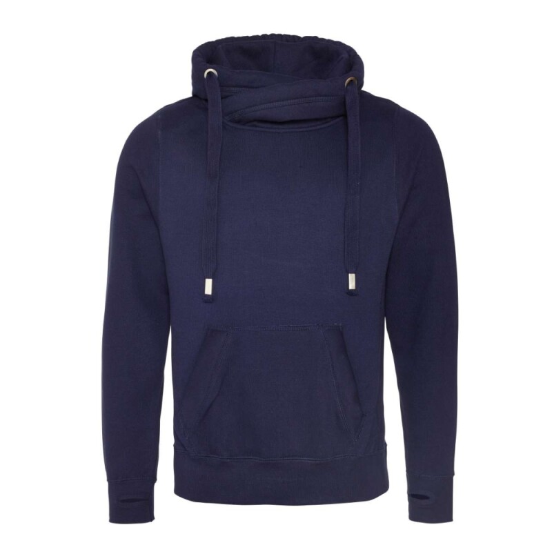 Unisex mikina s kapucí AWDIS CROSS NECK HOODIE, námořní modrá, velikost L