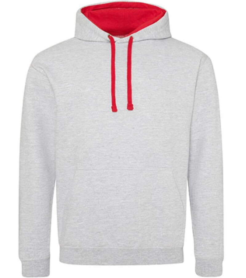 Unisex mikina s kapucí AWDIS VARSITY HOODIE, světle šedý melír/červená, velikost L