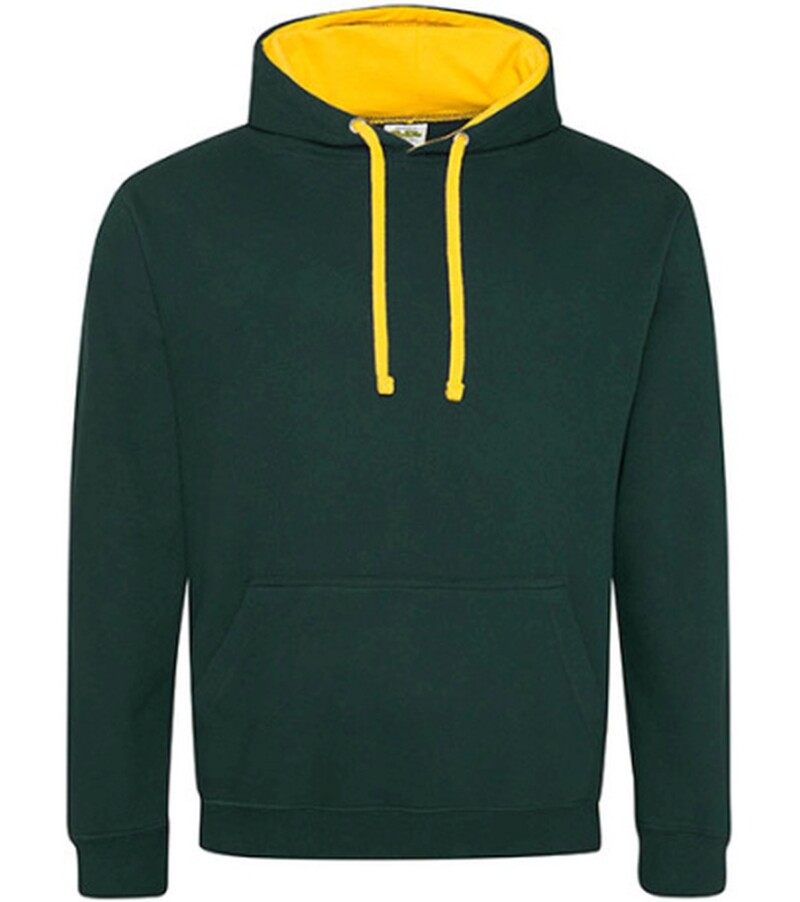 Unisex mikina s kapucí AWDIS VARSITY HOODIE, tmavě zelená/tmavě žlutá, velikost XL