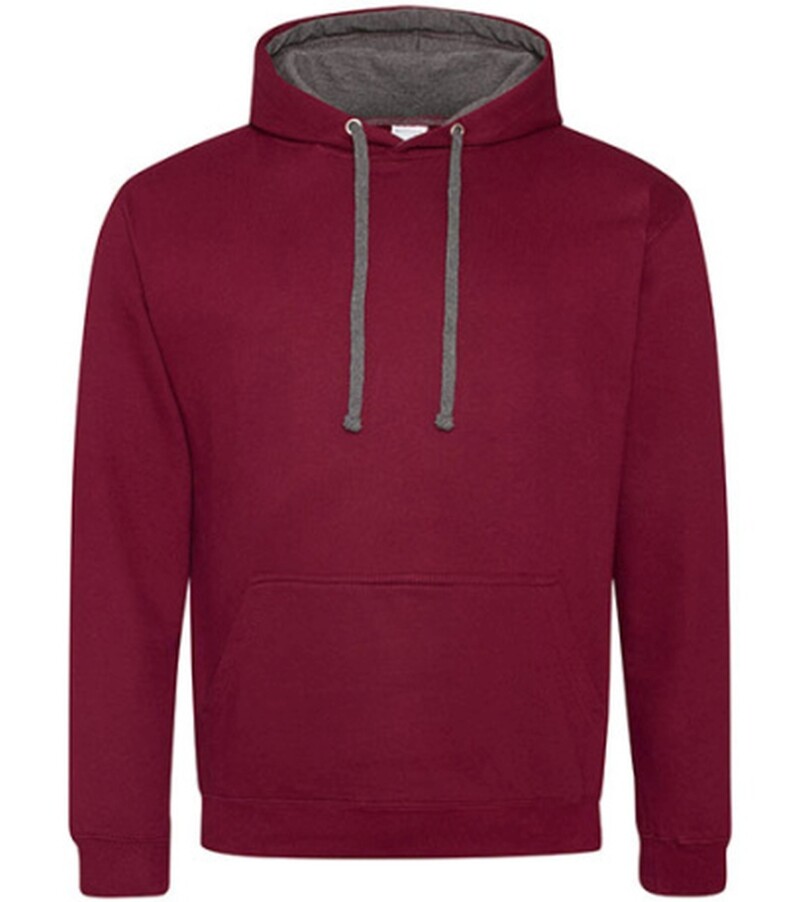 Unisex mikina s kapucí AWDIS VARSITY HOODIE, vínová/tmavě šedý melír, velikost 3XL