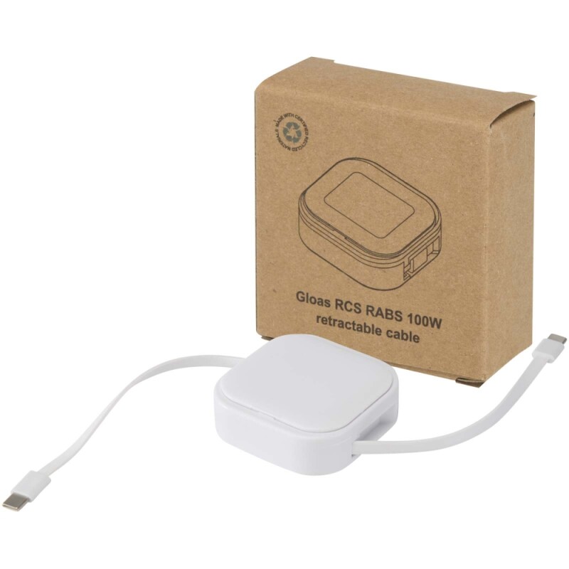 Vysouvací datový a 100W rychlonabíjecí kabel 5 v 1 z recyklovaného materiálu s nářadím na smartphone, bílá