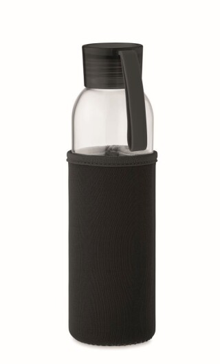 Láhev na pití z recyklovaného skla, neoprenový rukáv, 500ml, černá