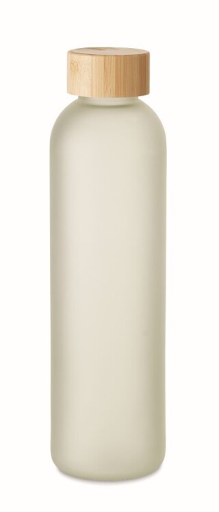 Skleněná láhev na pití s povrchem pro sublimaci, 650ml, bambusové víčko