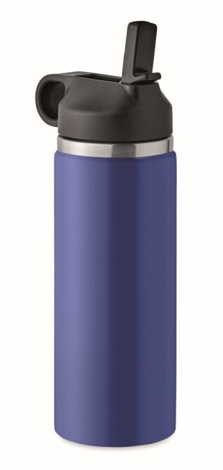 Dvoustěnná láhev na pití z recyklované nerezové oceli s integrovaným brčkem, 500ml, modrá