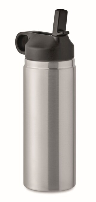 Dvoustěnná láhev na pití z recyklované nerezové oceli s integrovaným brčkem, 500ml, stříbrná