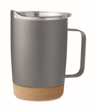 KADIR Dvoustěnný nerezový termohrnek s víčkem a korkovým dnem, 300 ml, šedá