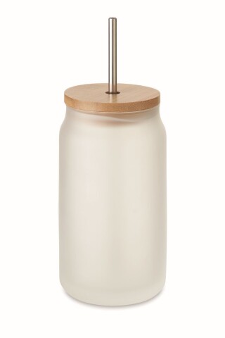 Sklenice s povrchem pro sublimaci, brčkem a víčkem, 400ml