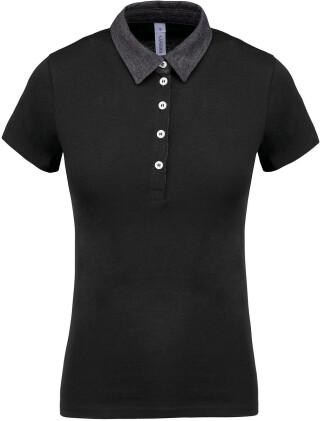 Dámské polotriko KARIBAN TWO-TONE JERSEY POLO SHIRT, černá/tm.šedá, XL
