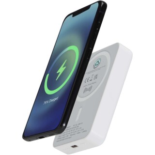 Bezdrátová 15W magnetická powerbanka, 10 000 mAh s 20W PD – vyrobeno z recyklovaného plastu, bílá