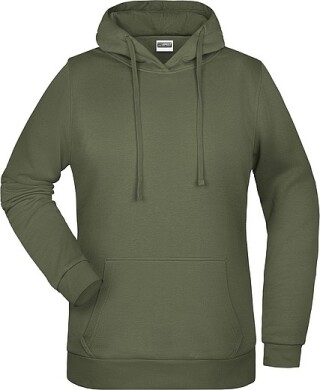 Dámská mikina s kapucí James Nicholson sweat hoodie women, tmavá zelená vojenská, vel. S