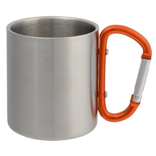 Dvojstěnný stříbrný hrnek s barevným uchem, objem 220 ml, oranžová