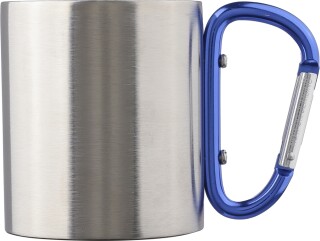 Dvoustěnný nerezový hrnek o objemu 200ml s karabinou, kobaltově modrá