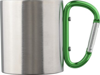 Dvoustěnný nerezový hrnek o objemu 200ml s karabinou, zelená