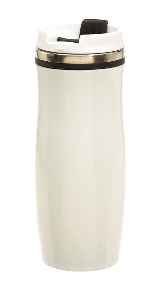 GAMA Bílý nerezový termohrnek s barevným pruhem, 400 ml, černá