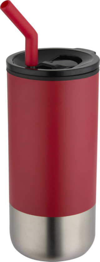 SITUZAN Dvoustěnný termohrnek s brčkem, 480 ml, červená
