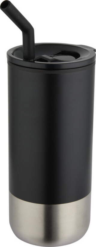SITUZAN Dvoustěnný termohrnek s brčkem, 480 ml, černá
