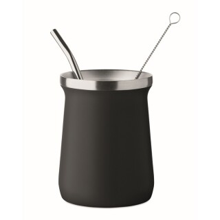MIJERO Dvoustěnný hrnek z recyklované oceli, 240 ml, černá