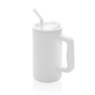 Termohrnek s brčkem 800 ml z recyklované oceli s certifikací RCS, bílá