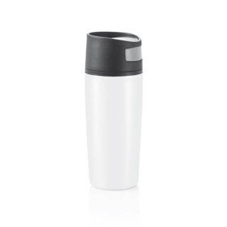 Termohrnek s víčkem, kombinace nerez, plast, bílý